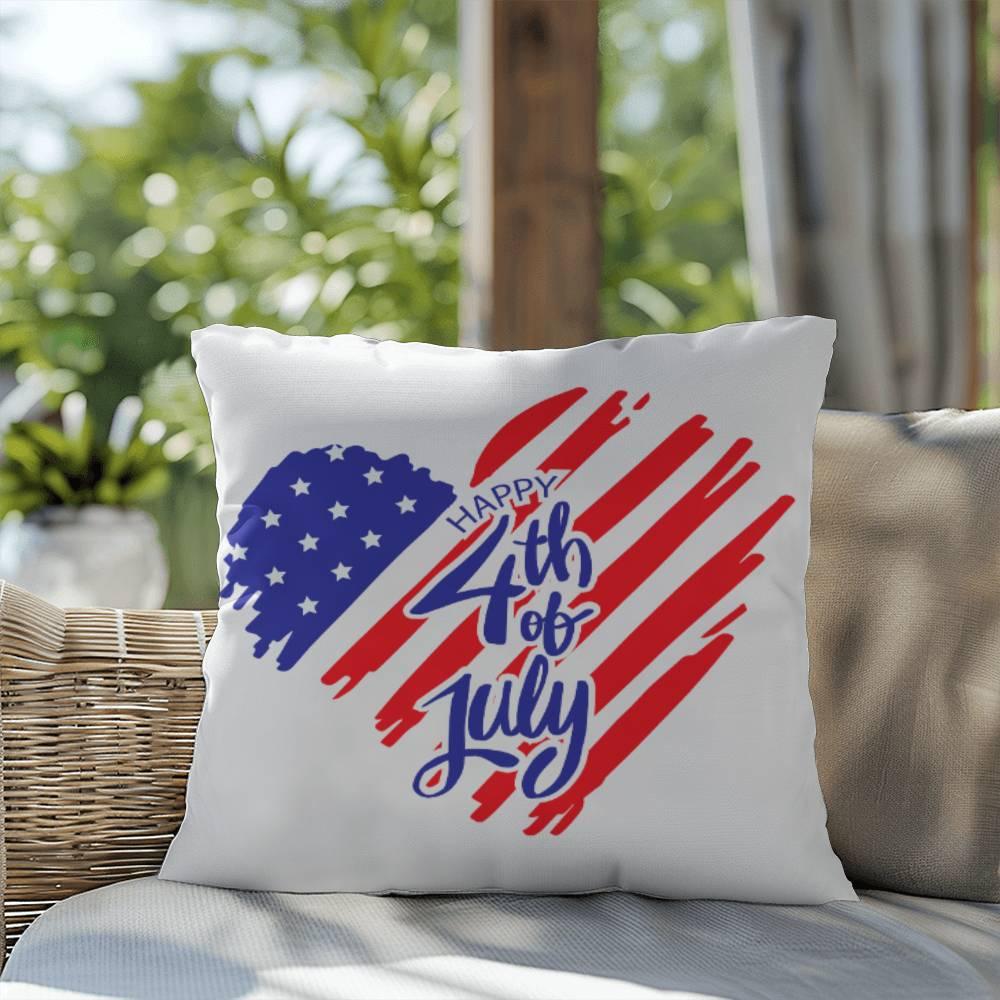 Happy 4th of July Patriotic Heart Comfy Indoor-Outdoor Pillow - Mallard Moon Gift Shop