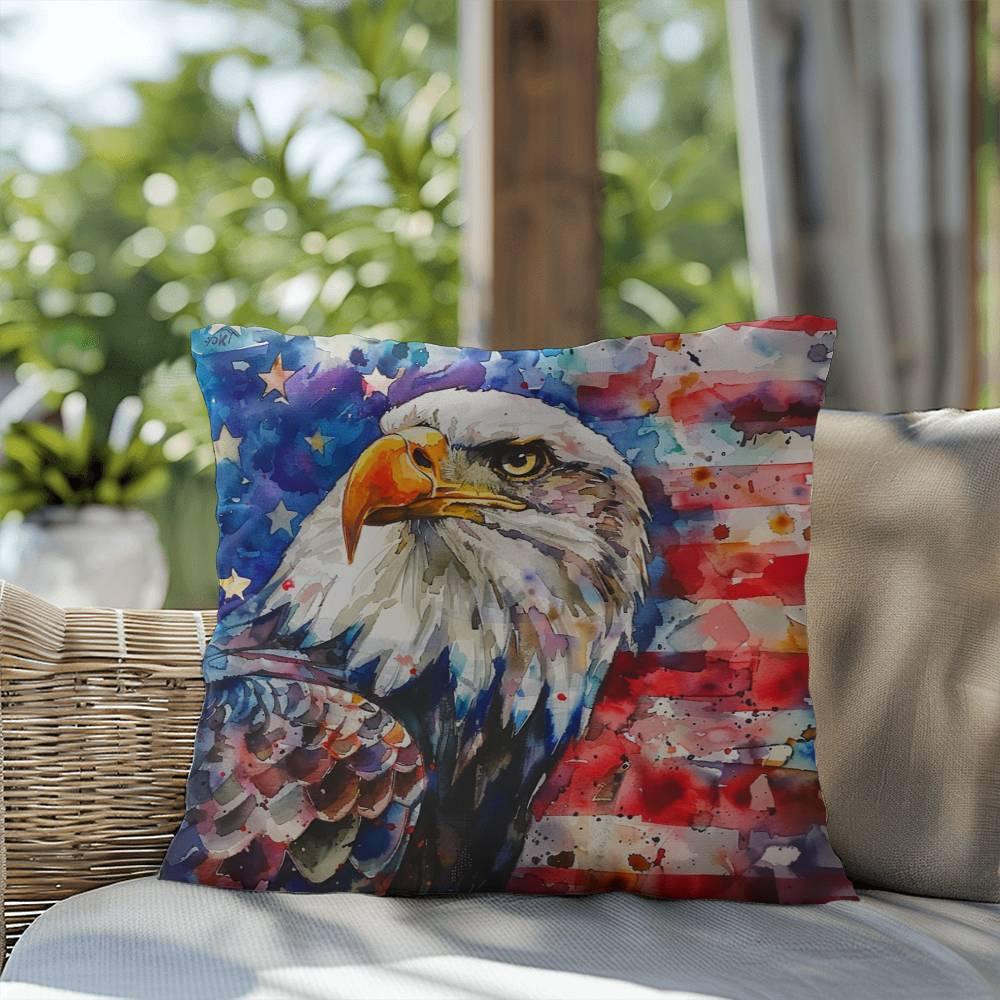 Eagle with American Flag Patriotic Indoor/Outdoor Pillow Decor - Mallard Moon Gift Shop