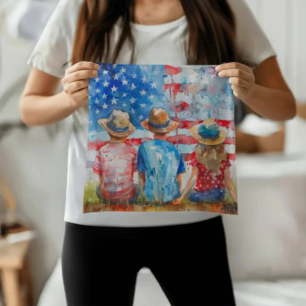 Summertime Kids American Flag Patriotic Pillow Cover