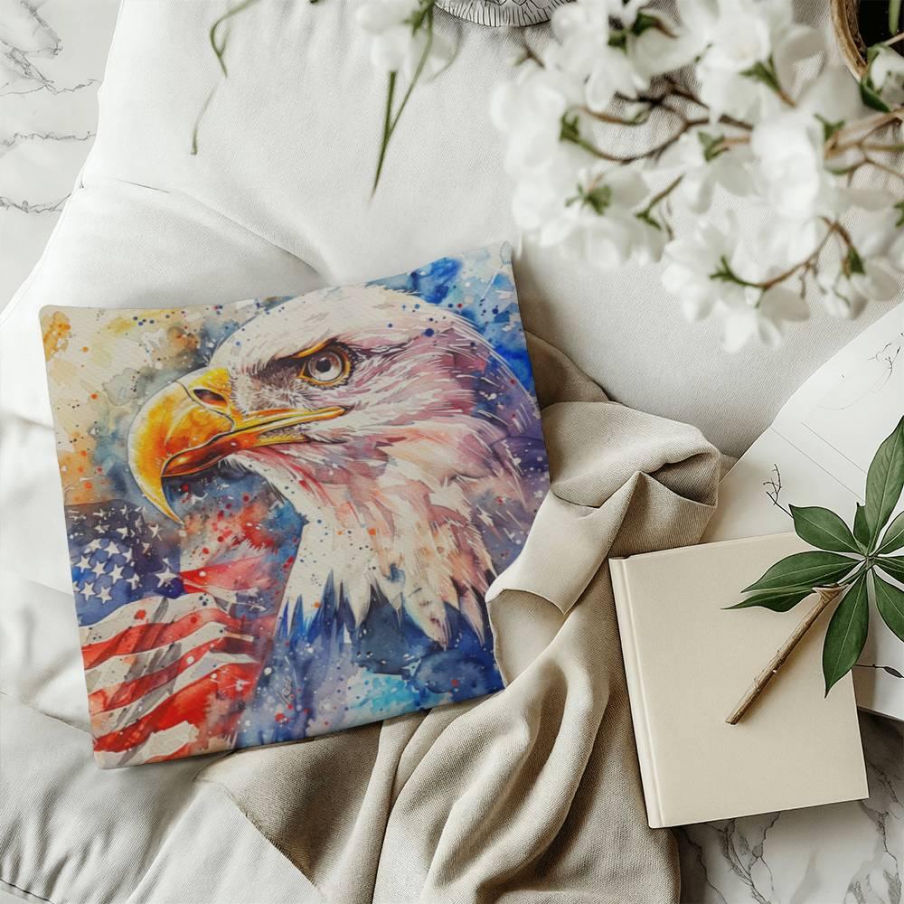 Patriotic Eagle with American Flag Pillow Cover - Mallard Moon Gift Shop