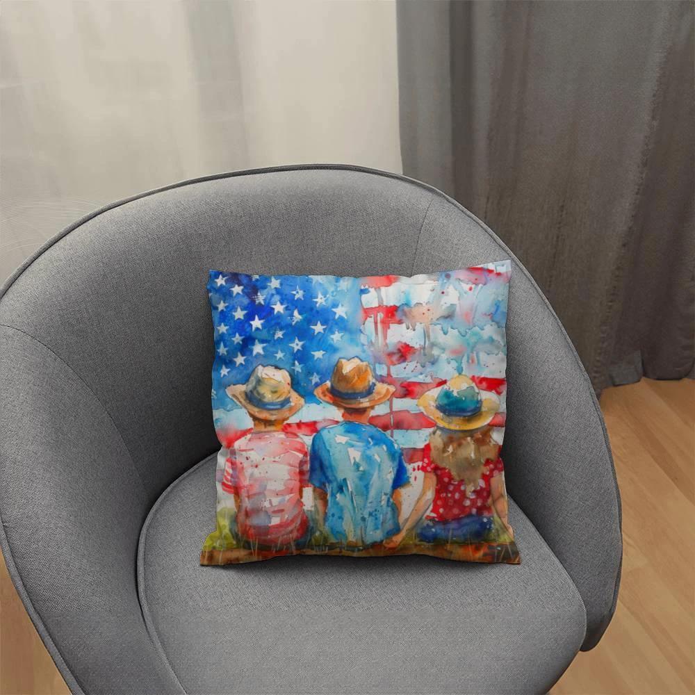 Summertime Kids American Flag Patriotic Pillow Cover