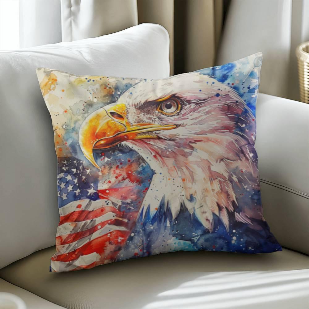 Patriotic Eagle with American Flag Pillow Cover - Mallard Moon Gift Shop