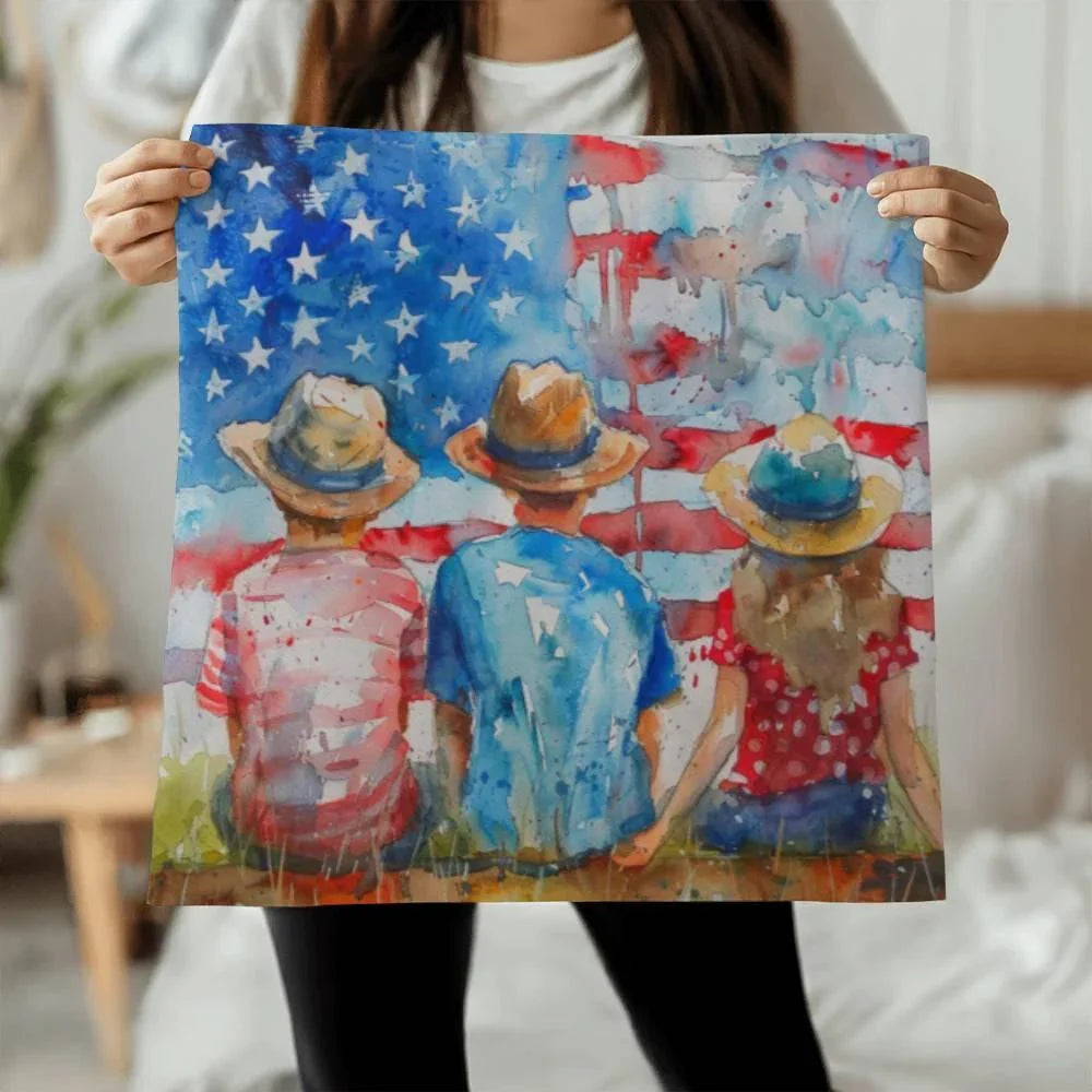 Summertime Kids American Flag Patriotic Pillow Cover