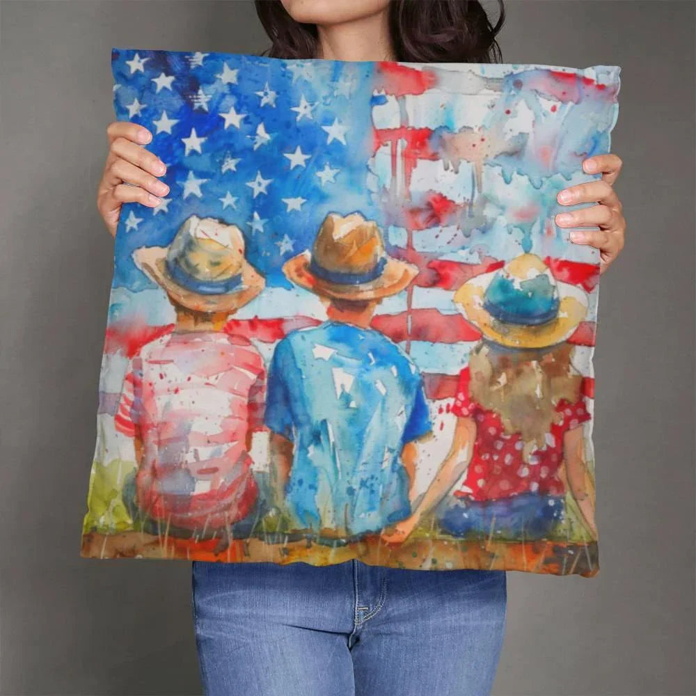 Summertime Kids American Flag Patriotic Pillow Cover