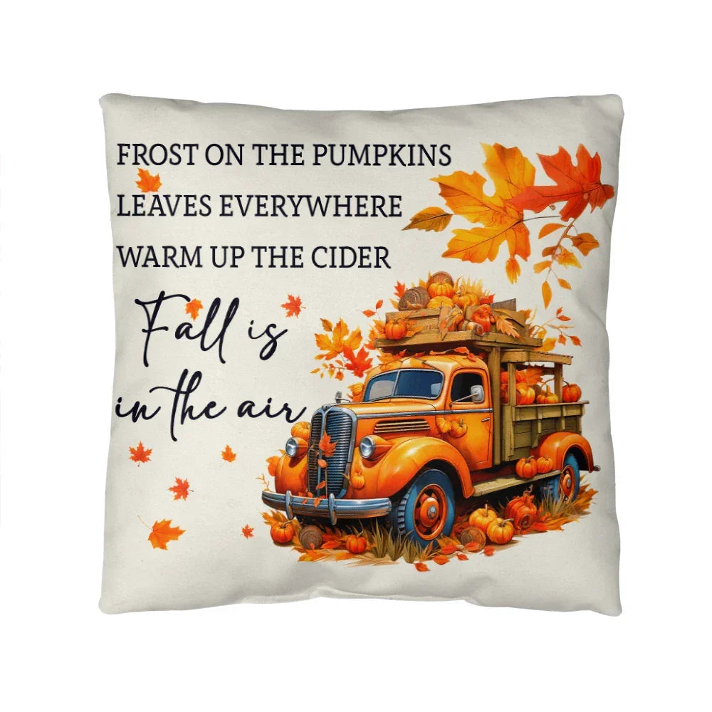 Fall Is in the Air Outdoor Pillow – Pumpkin Truck Autumn Decor – Waterproof, UV-Resistant Throw Pillow for Porch or Patio