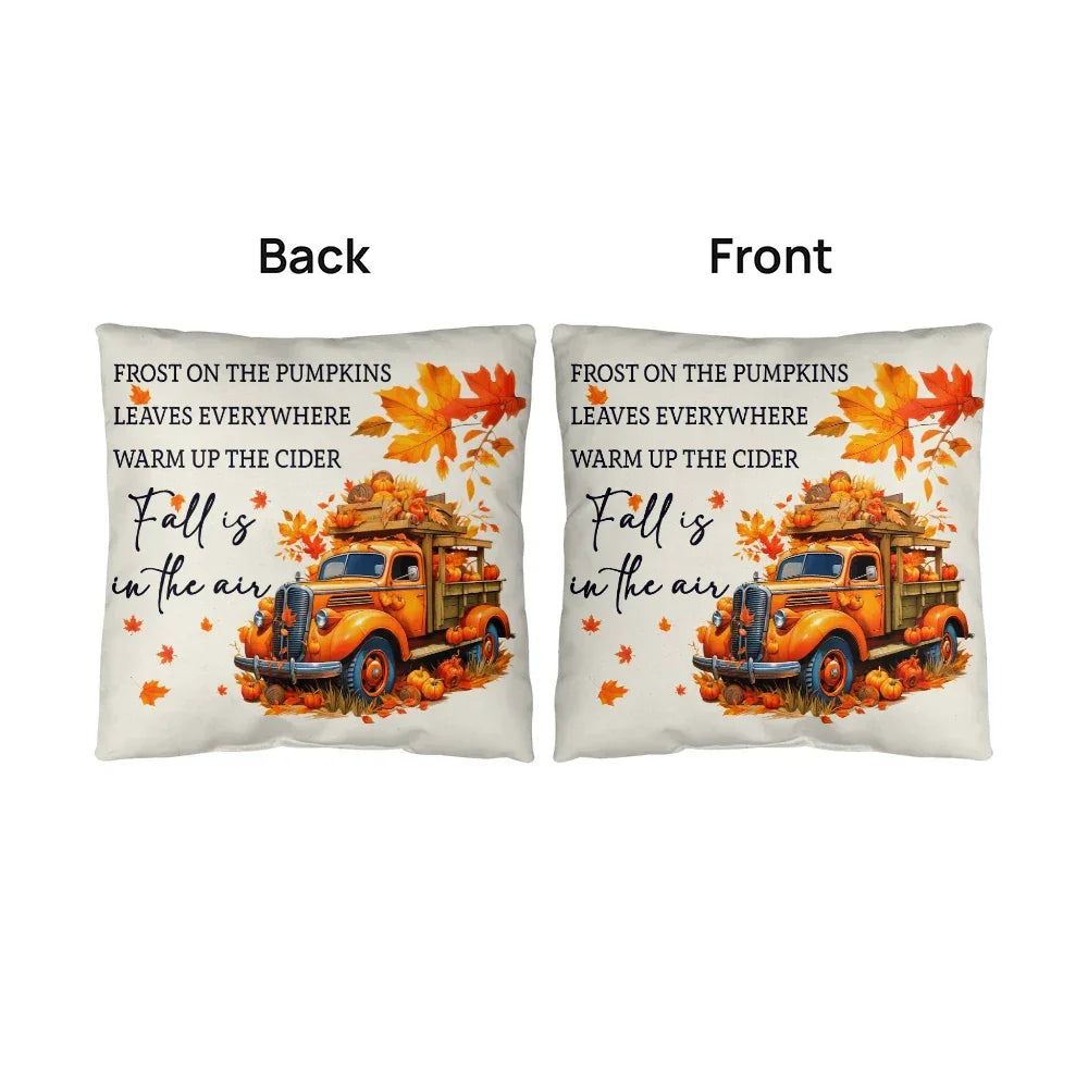 Fall Is in the Air Outdoor Pillow – Pumpkin Truck Autumn Decor – Waterproof, UV-Resistant Throw Pillow for Porch or Patio