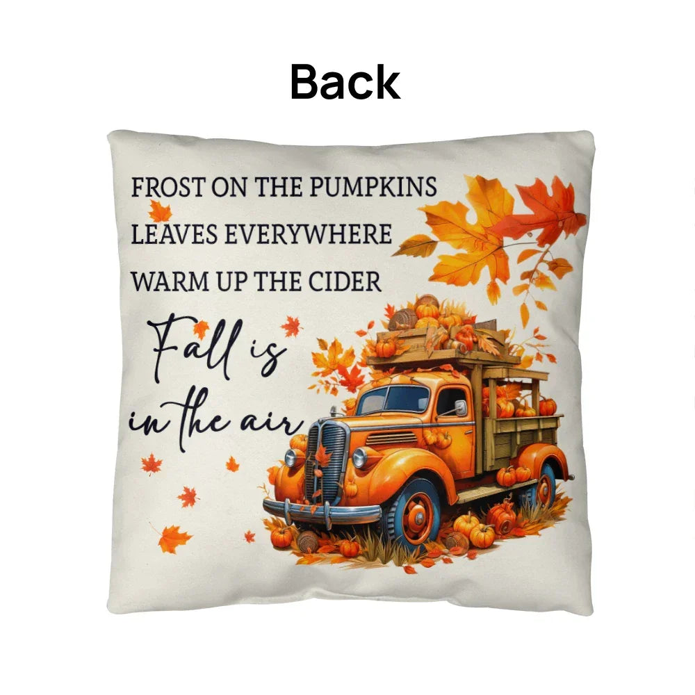 Fall Is in the Air Outdoor Pillow – Pumpkin Truck Autumn Decor – Waterproof, UV-Resistant Throw Pillow for Porch or Patio