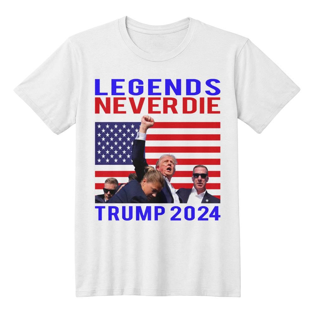 Patriotic MAGA Tee Shirt Legends Never Die Trump 2024 Butler Rally - Mallard Moon Gift Shop