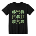 Women's St. Patrick's Day T-Shirt – Lucky Clover & Bow Design – Soft Cotton Crew Neck Tee – Irish Lass Holiday Shirt