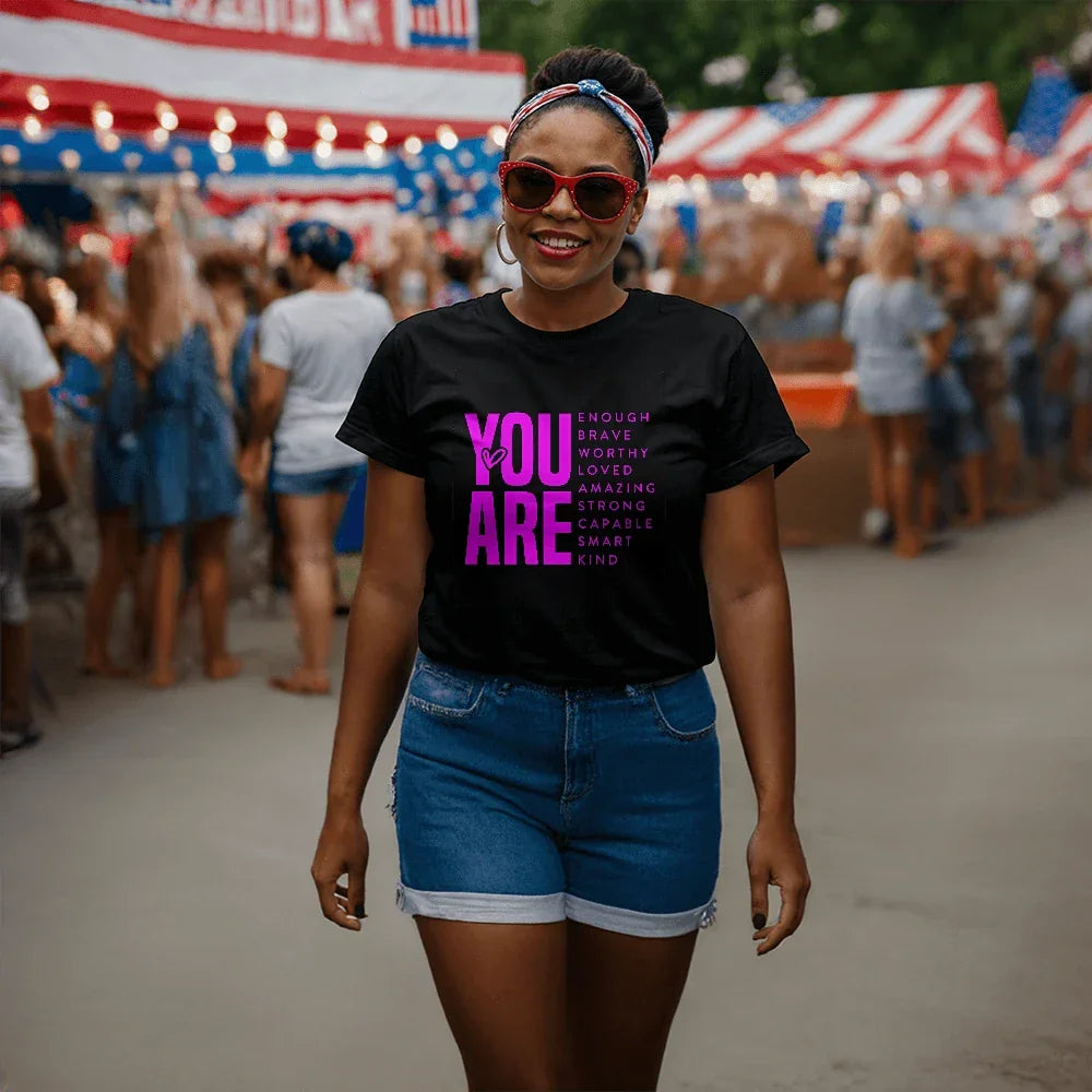 Inspirational Quote T-Shirt for Daughters,Women – You Are Enough, Brave & Loved – Motivational Unisex Tee