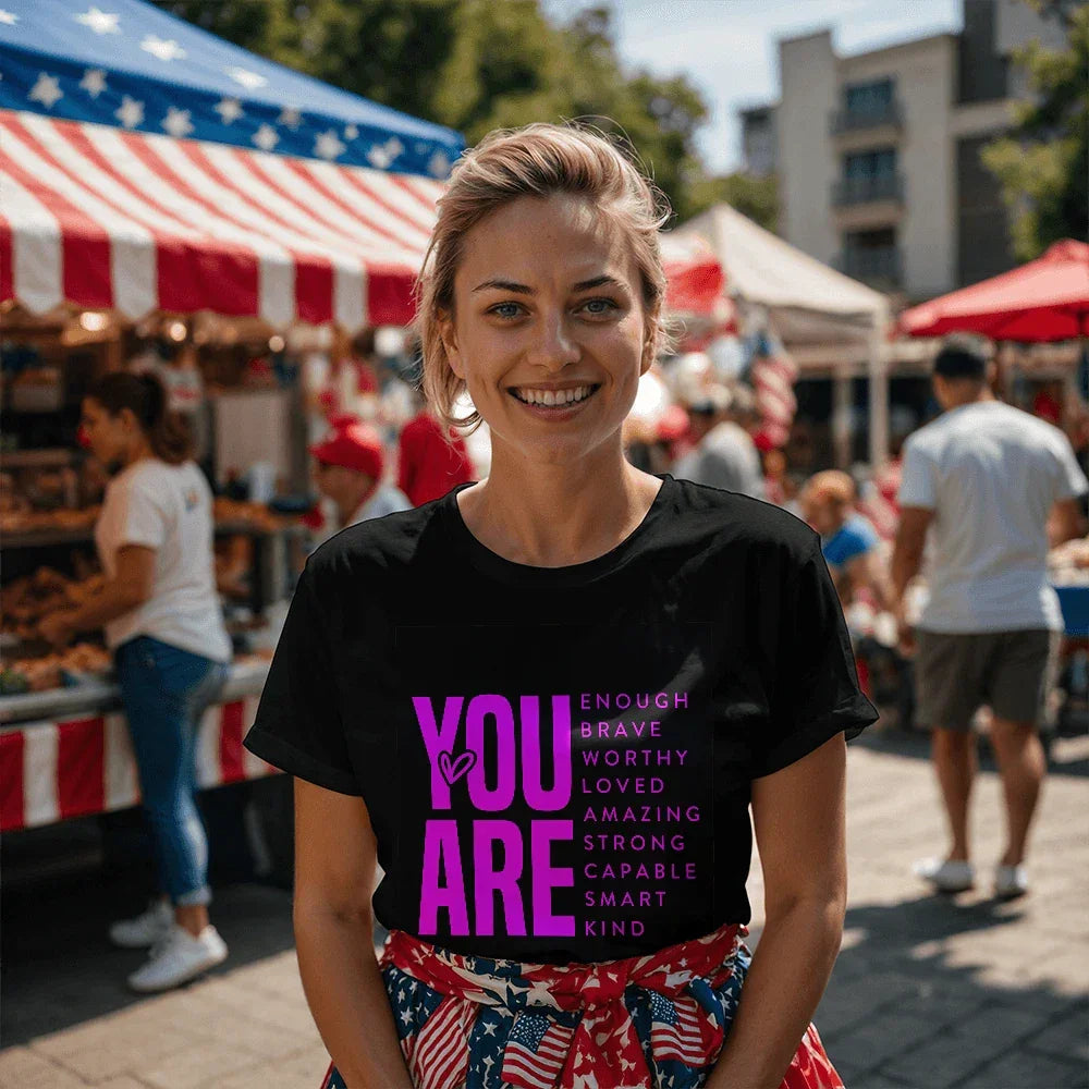 Inspirational Quote T-Shirt for Daughters,Women – You Are Enough, Brave & Loved – Motivational Unisex Tee