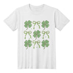 Women's St. Patrick's Day T-Shirt – Lucky Clover & Bow Design – Soft Cotton Crew Neck Tee – Irish Lass Holiday Shirt