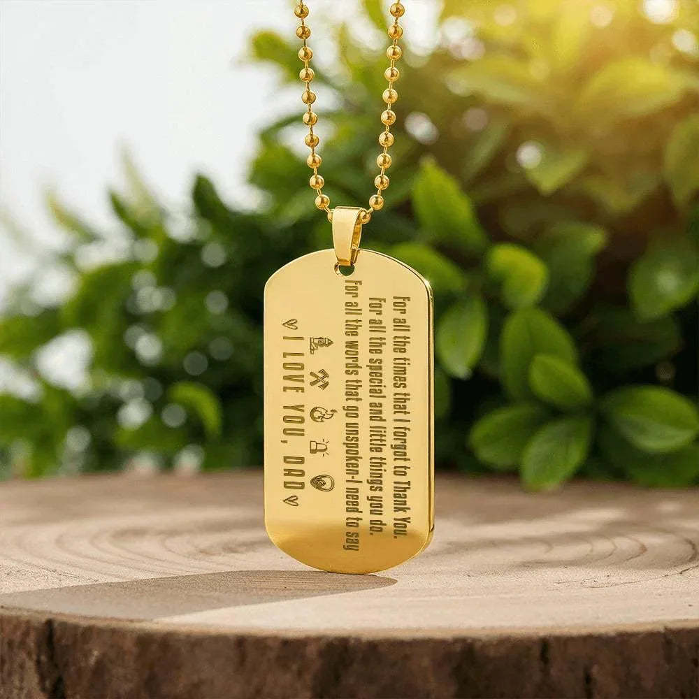 To My Firefighter Dad Engraved Dog Tag Necklace