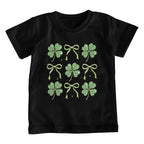 Youth St. Patrick's Day T-Shirt – Lucky Clover & Bow Design – Soft Cotton Crew Neck Tee – Irish Holiday Shirt for Girls