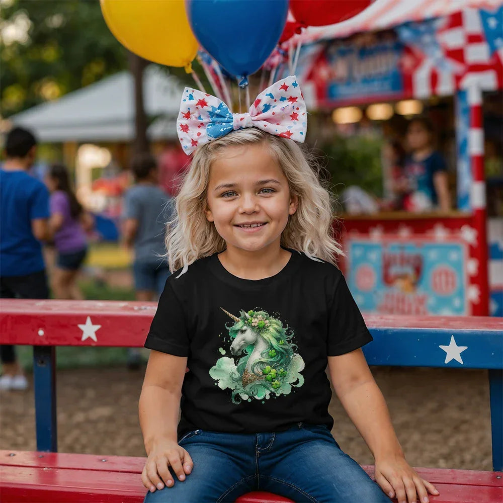 Youth St. Patrick's Day Unicorn T-Shirt – Girls Lucky Shamrock Tee – Soft Cotton Crew Neck Shirt – Irish Holiday Outfit
