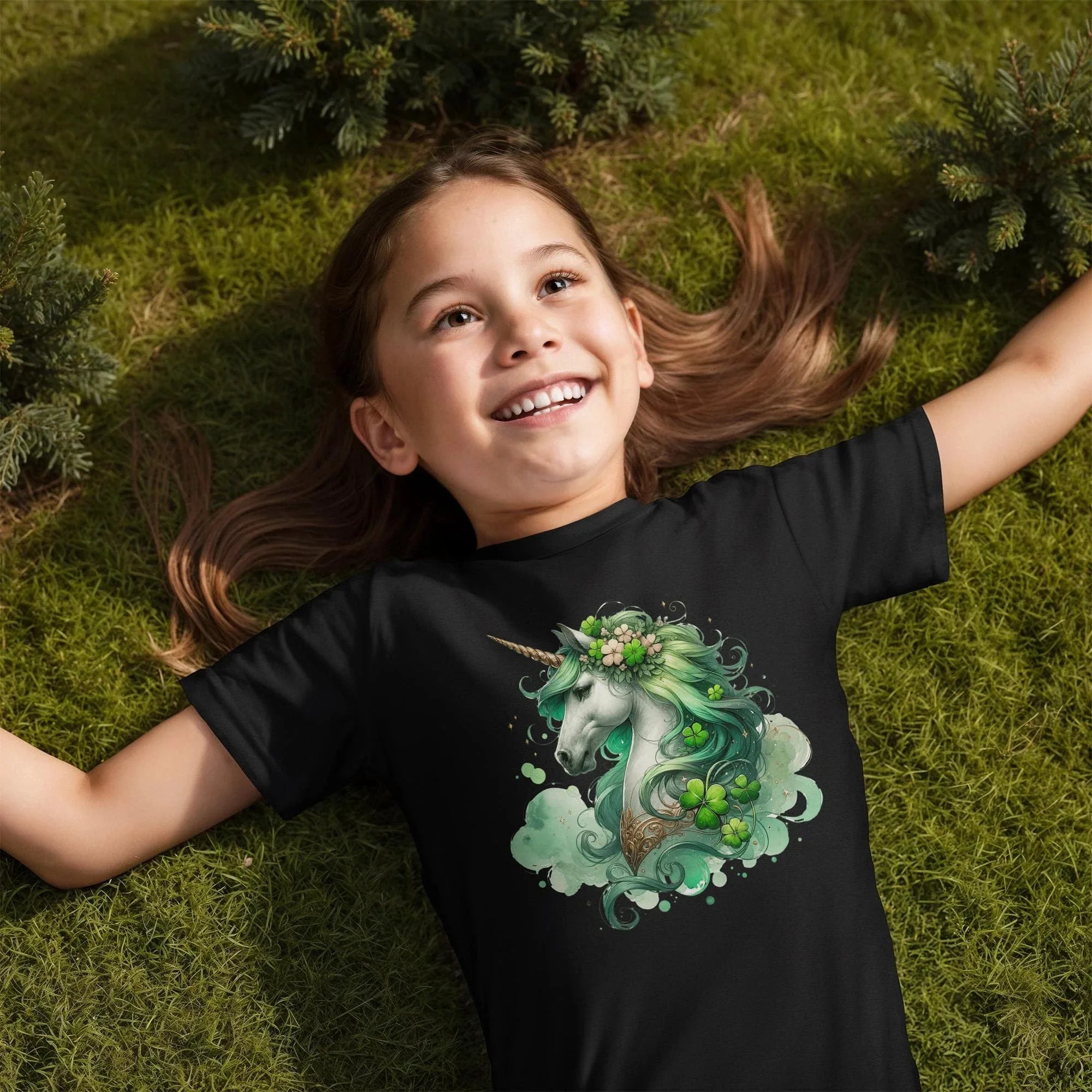 Youth St. Patrick's Day Unicorn T-Shirt – Girls Lucky Shamrock Tee – Soft Cotton Crew Neck Shirt – Irish Holiday Outfit