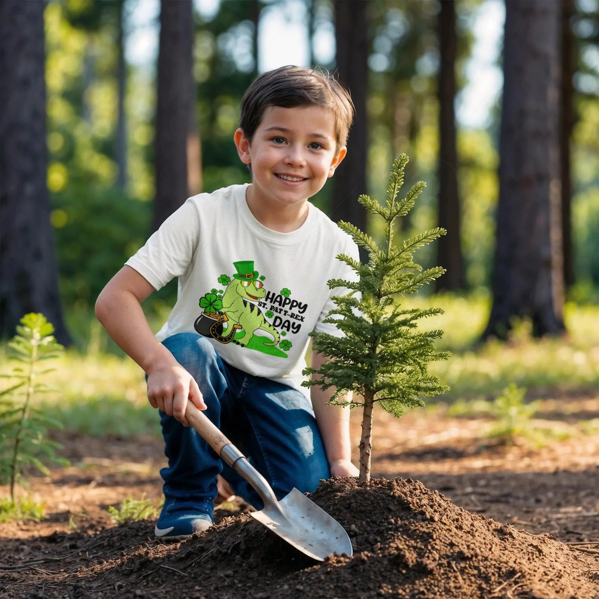 Kids St. Patrick's Day T-Shirt – Cute T-Rex Leprechaun Design – Boys & Girls Irish Holiday Shirt – Soft Cotton Crew Neck Tee