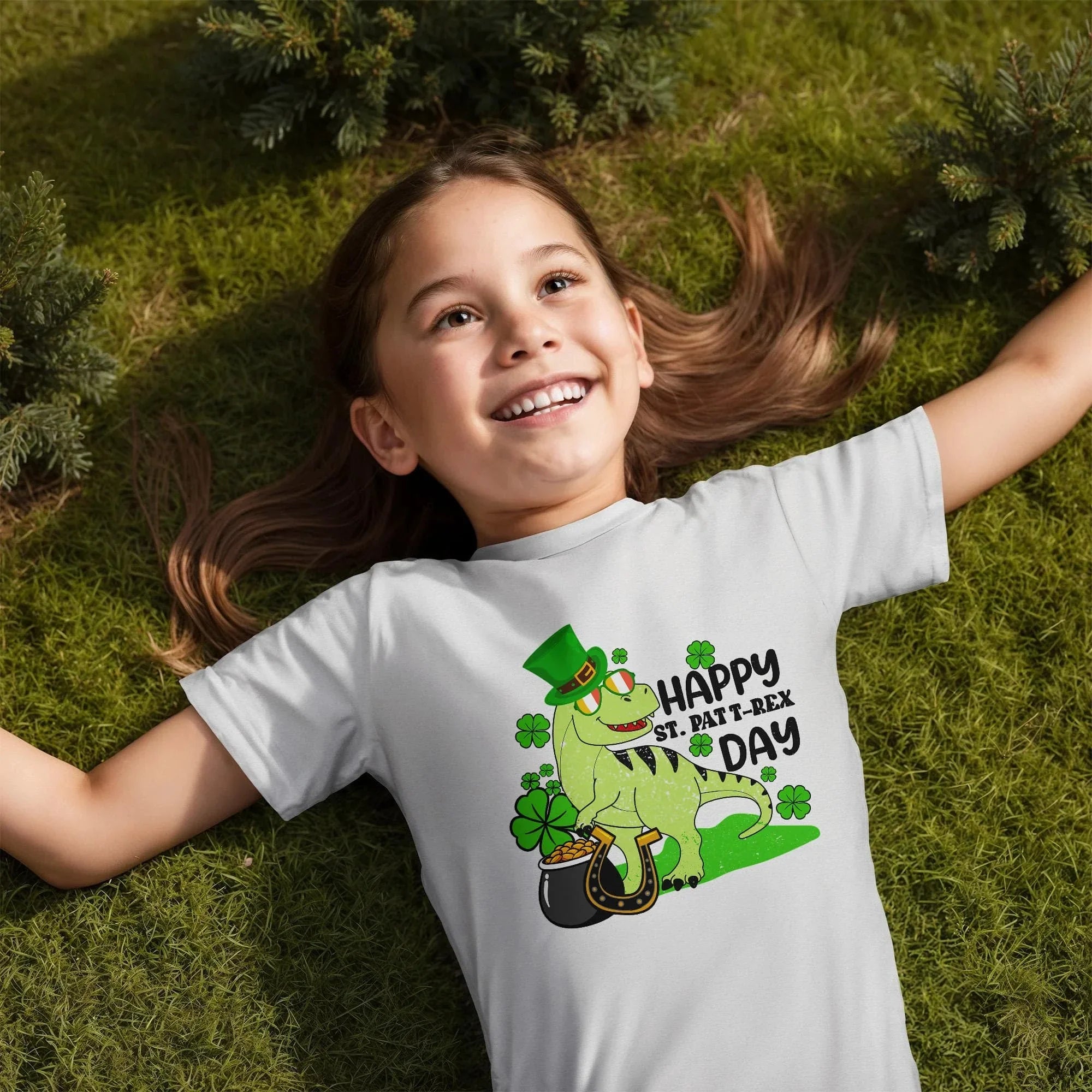 Kids St. Patrick's Day T-Shirt – Cute T-Rex Leprechaun Design – Boys & Girls Irish Holiday Shirt – Soft Cotton Crew Neck Tee