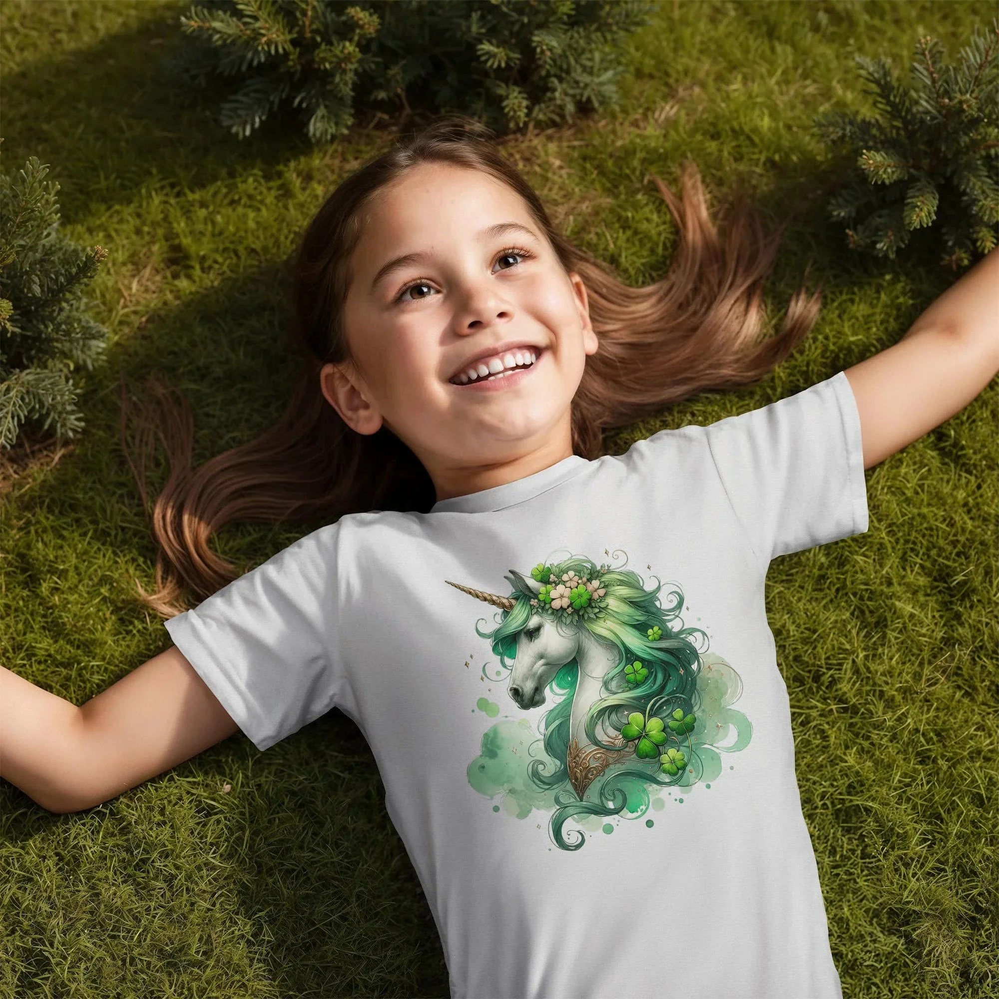 Youth St. Patrick's Day Unicorn T-Shirt – Girls Lucky Shamrock Tee – Soft Cotton Crew Neck Shirt – Irish Holiday Outfit