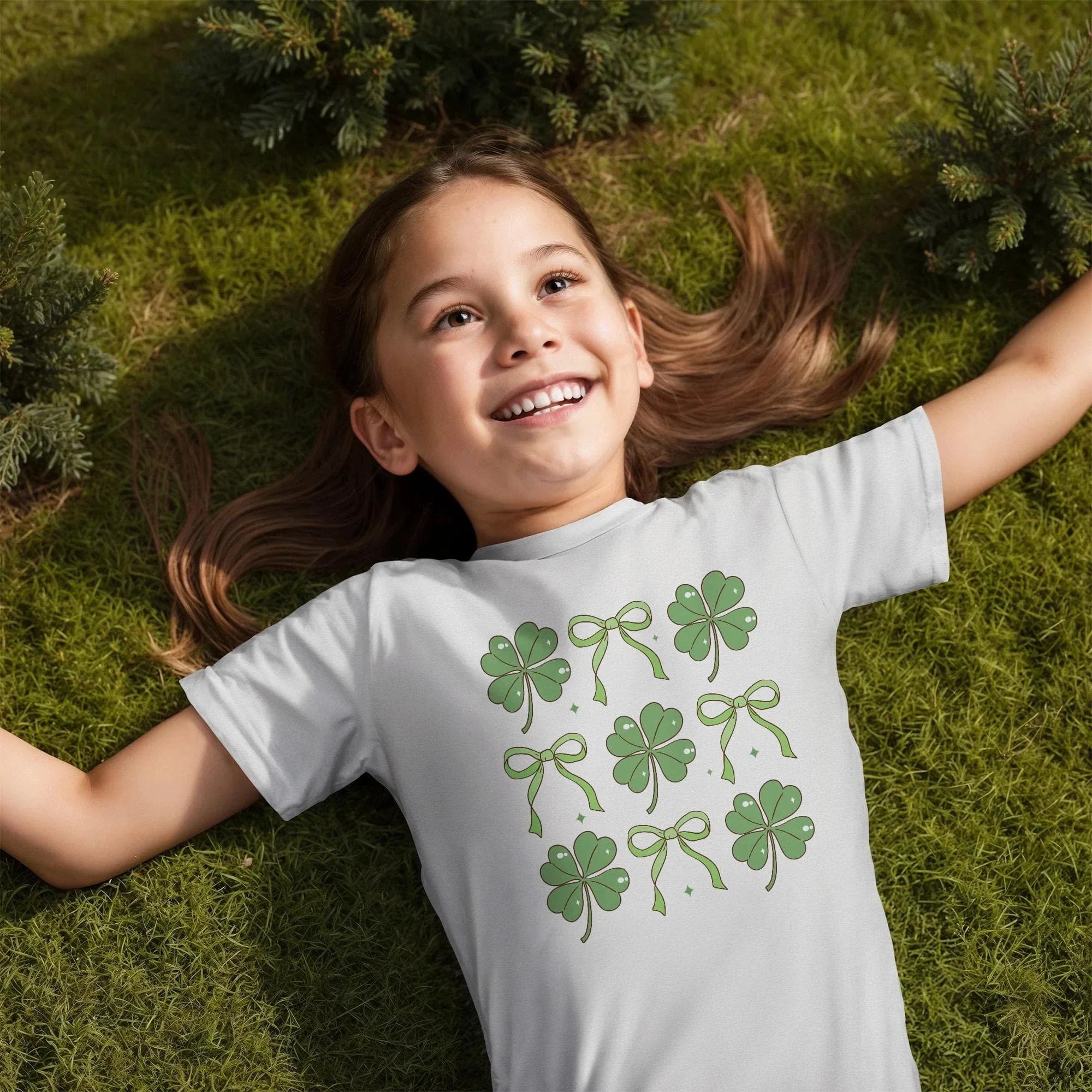 Youth St. Patrick's Day T-Shirt – Lucky Clover & Bow Design – Soft Cotton Crew Neck Tee – Irish Holiday Shirt for Girls