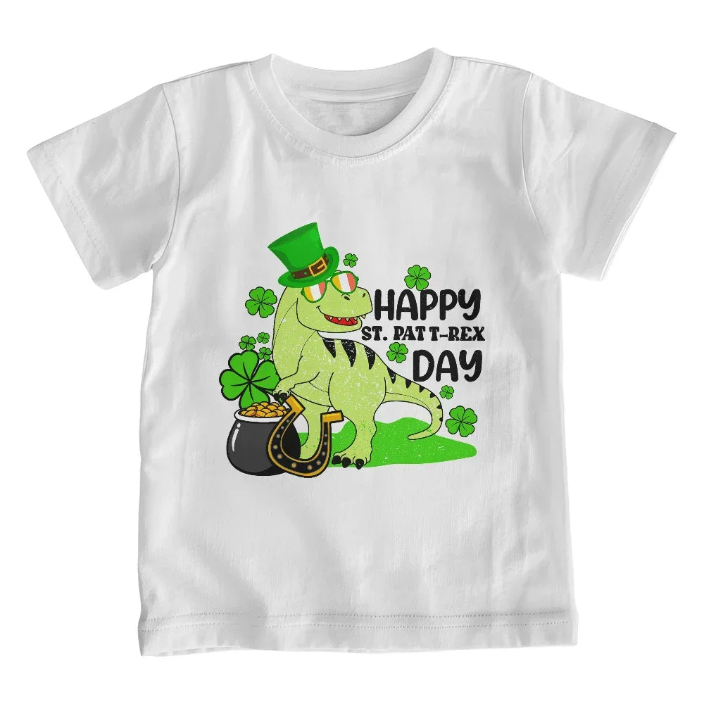 Kids St. Patrick's Day T-Shirt – Cute T-Rex Leprechaun Design – Boys & Girls Irish Holiday Shirt – Soft Cotton Crew Neck Tee