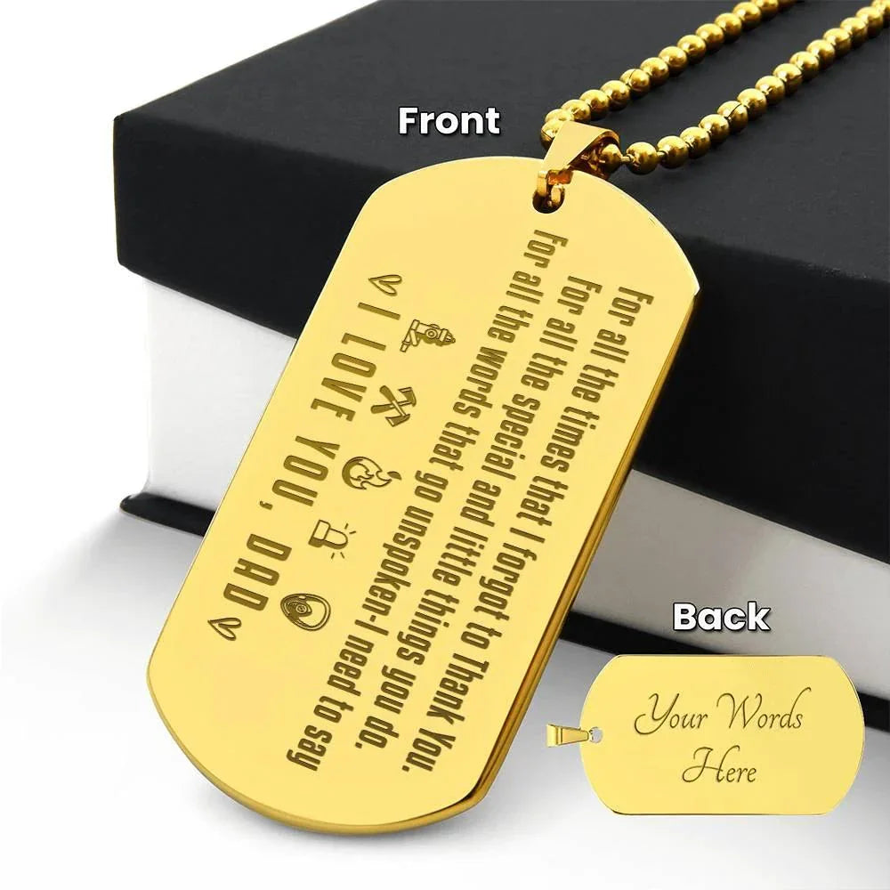 To My Firefighter Dad Engraved Dog Tag Necklace