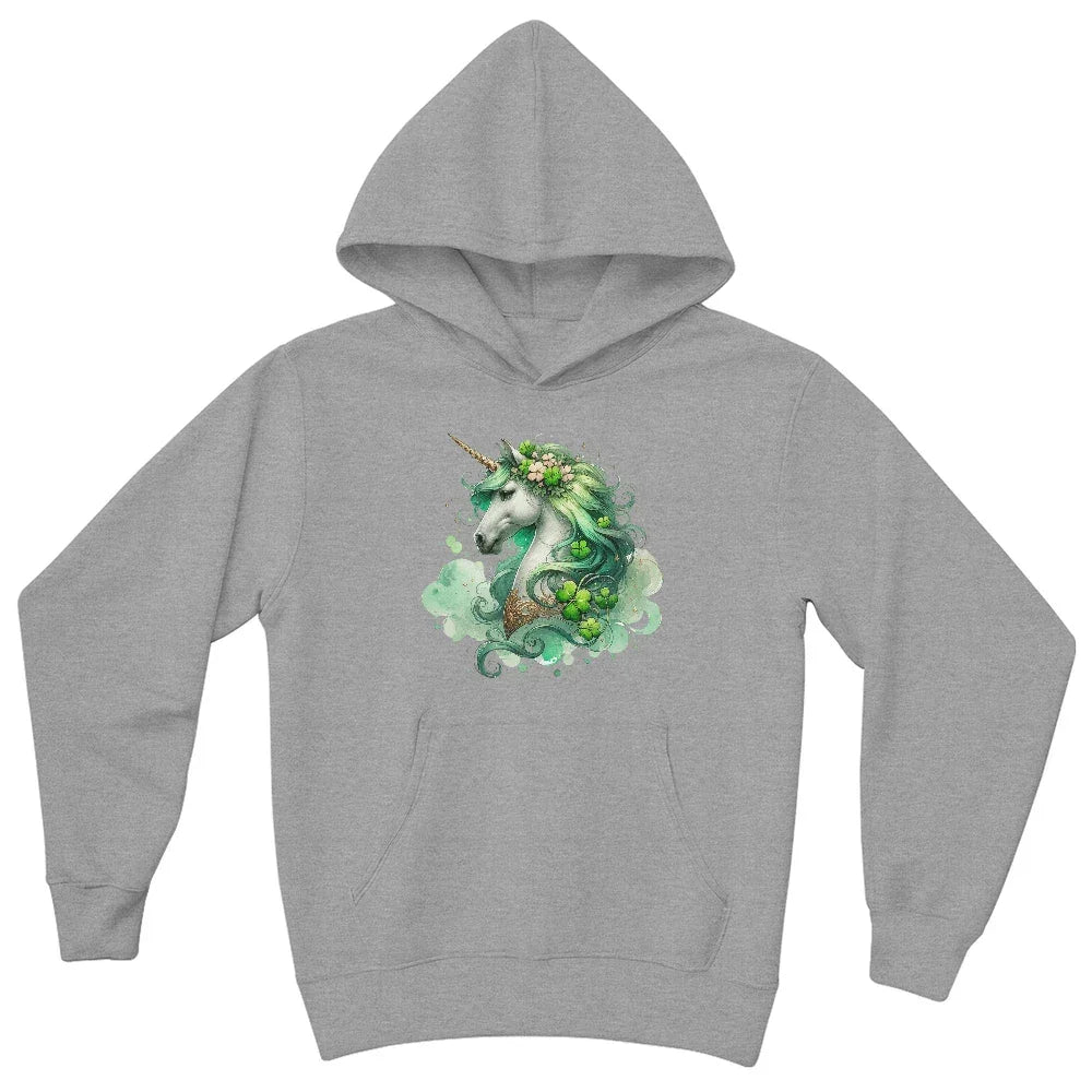 Youth Unicorn Pullover Hoodie – St. Patrick's Day Lucky Shamrock Sweatshirt – Soft Cotton Blend Fleece – Girls & Boys Cozy Hoodie