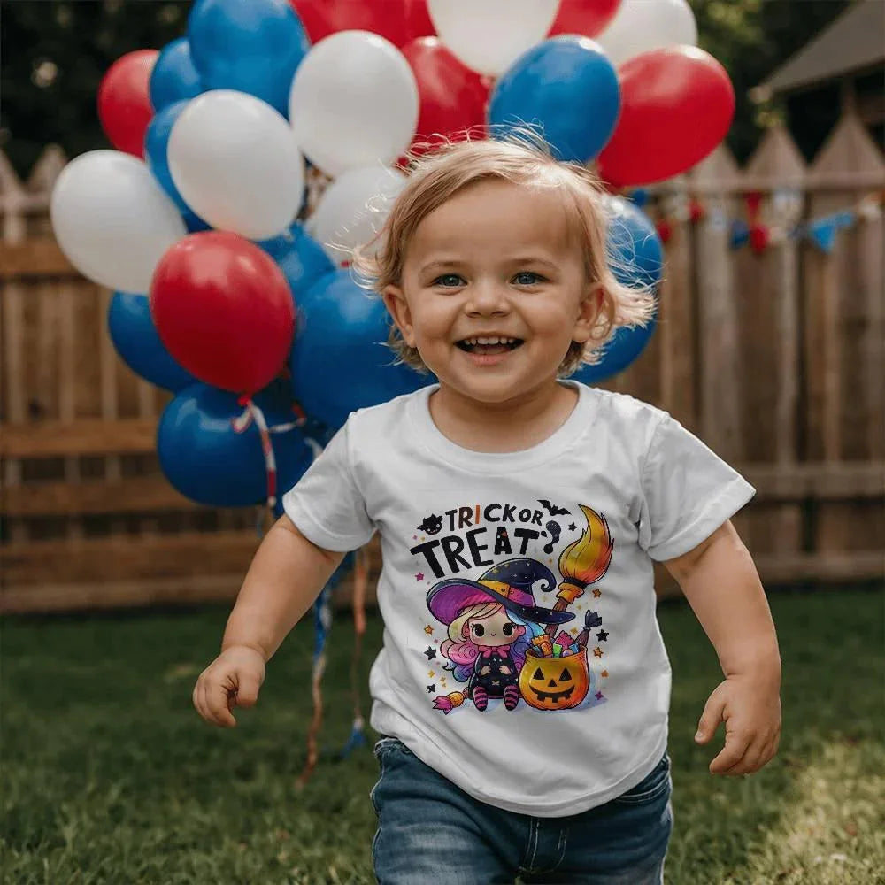 Cute Little Witch Trick or Treat Toddler Jersey Tee Shirt
