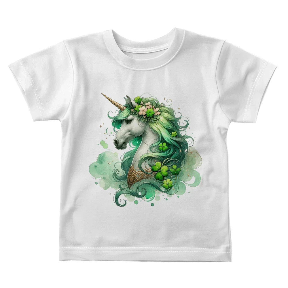 Toddler St. Patrick's Day Unicorn T-Shirt – Cute Irish Fantasy Tee – Soft Cotton Crew Neck Shirt – Lucky Shamrock Design for Girls