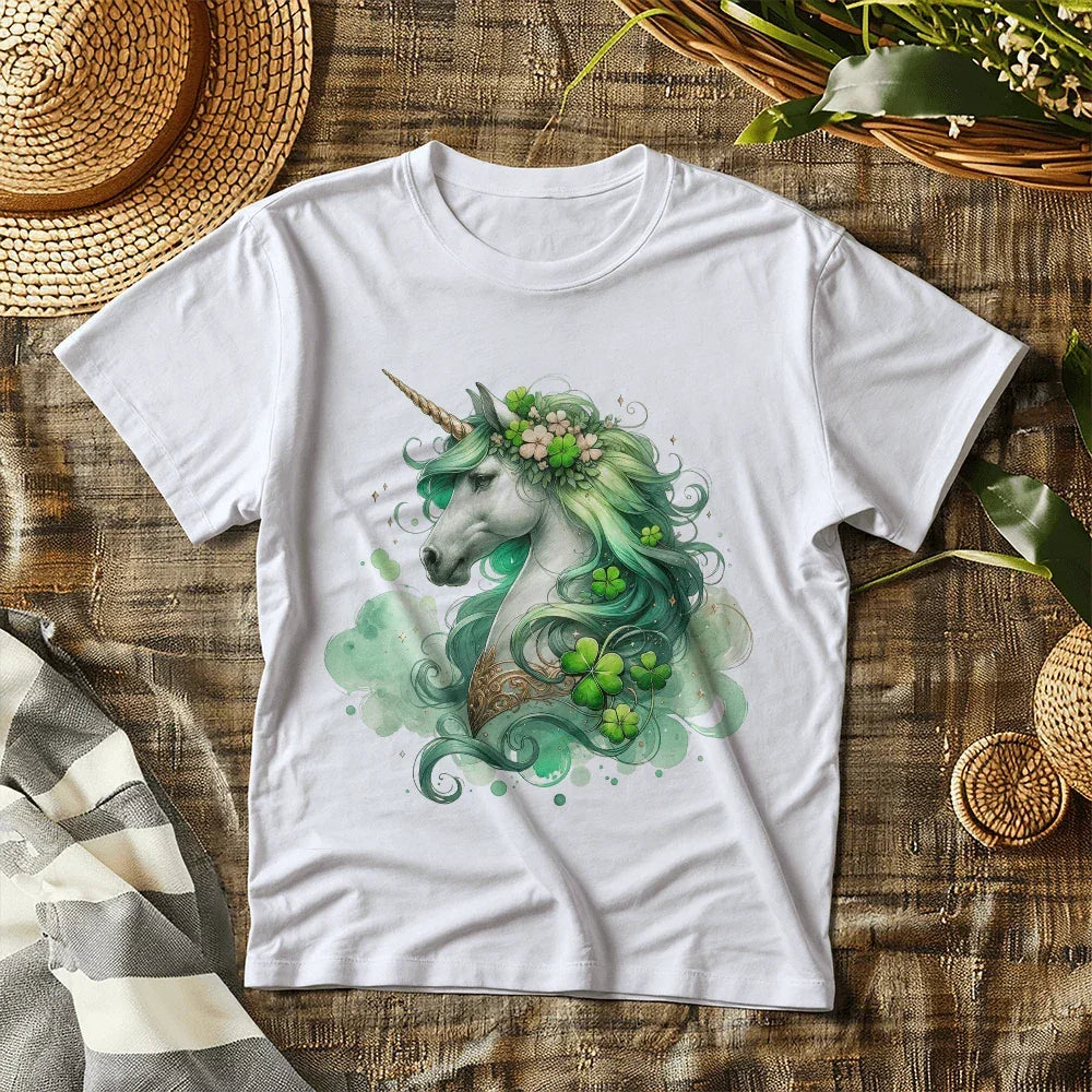 Toddler St. Patrick's Day Unicorn T-Shirt – Cute Irish Fantasy Tee – Soft Cotton Crew Neck Shirt – Lucky Shamrock Design for Girls