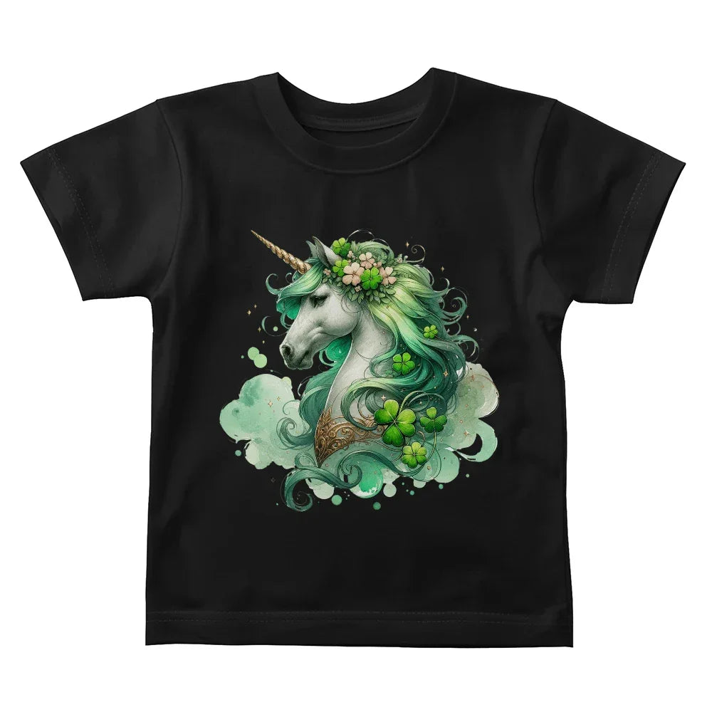 Toddler St. Patrick's Day Unicorn T-Shirt – Cute Irish Fantasy Tee – Soft Cotton Crew Neck Shirt – Lucky Shamrock Design for Girls