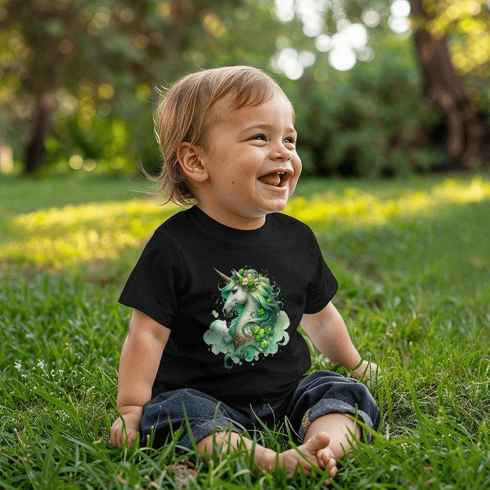 Toddler St. Patrick's Day Unicorn T-Shirt – Cute Irish Fantasy Tee – Soft Cotton Crew Neck Shirt – Lucky Shamrock Design for Girls