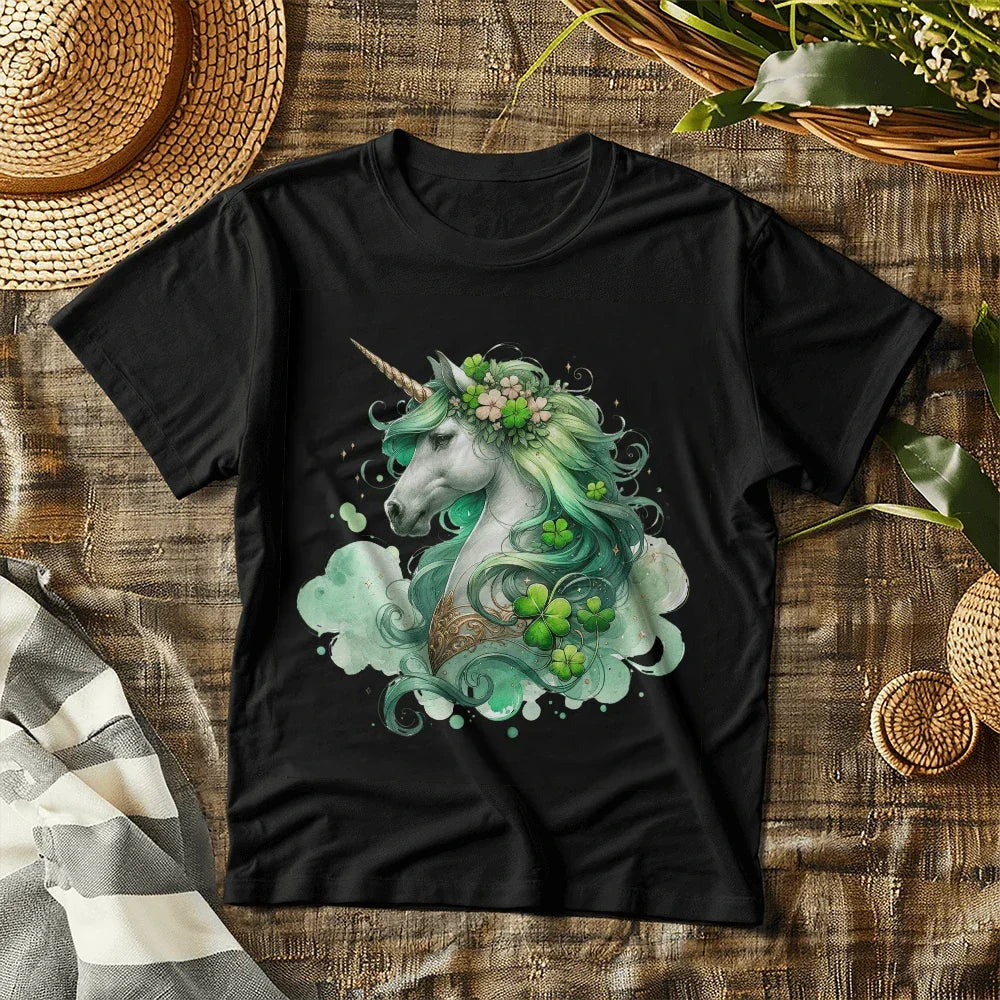 Toddler St. Patrick's Day Unicorn T-Shirt – Cute Irish Fantasy Tee – Soft Cotton Crew Neck Shirt – Lucky Shamrock Design for Girls