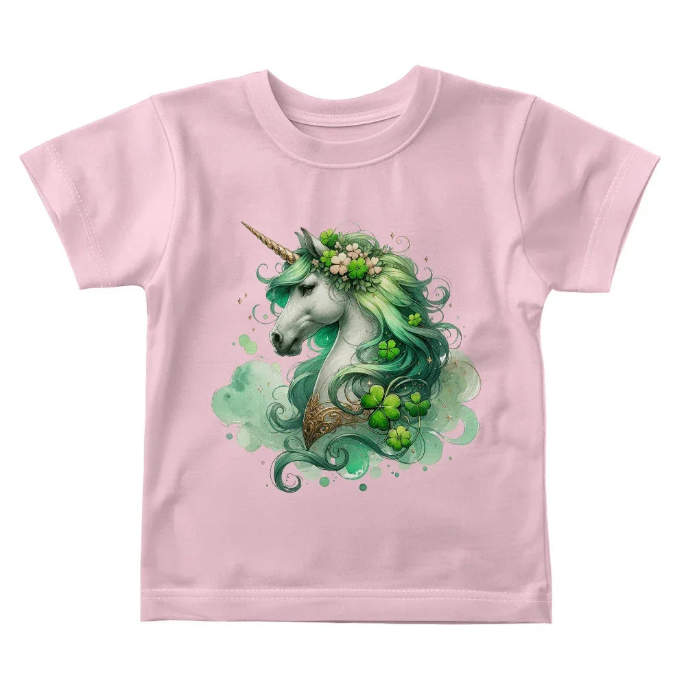 Toddler St. Patrick's Day Unicorn T-Shirt – Cute Irish Fantasy Tee – Soft Cotton Crew Neck Shirt – Lucky Shamrock Design for Girls