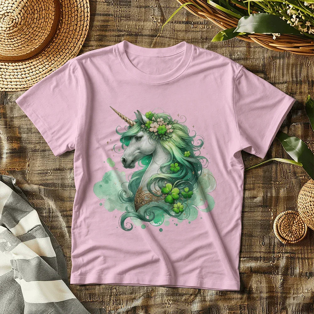 Toddler St. Patrick's Day Unicorn T-Shirt – Cute Irish Fantasy Tee – Soft Cotton Crew Neck Shirt – Lucky Shamrock Design for Girls