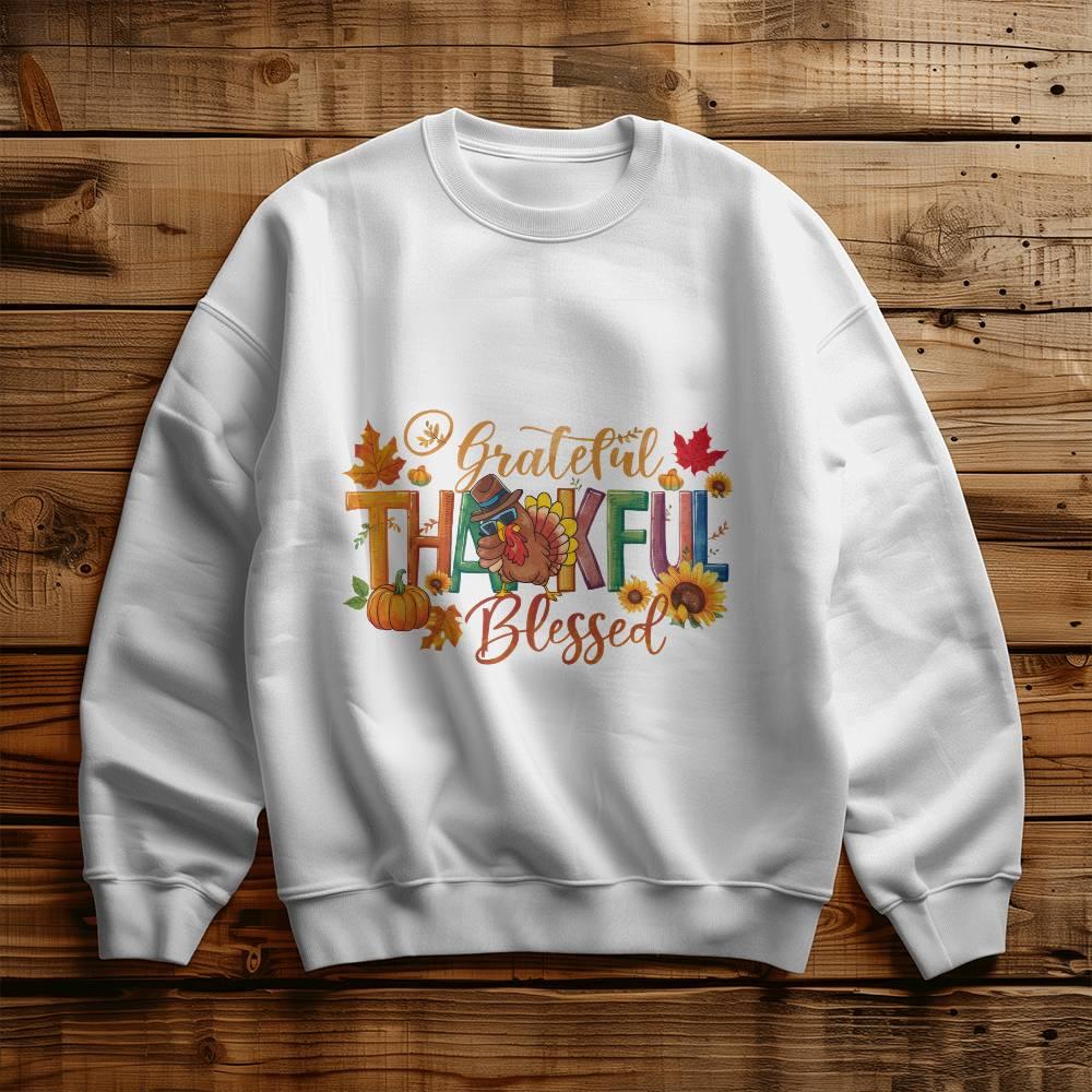 Grateful Thankful Blessed Thanksgiving Sweatshirt - Mallard Moon Gift Shop