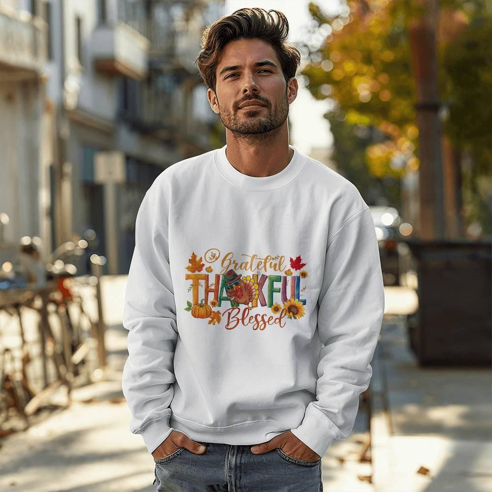 Grateful Thankful Blessed Thanksgiving Sweatshirt - Mallard Moon Gift Shop