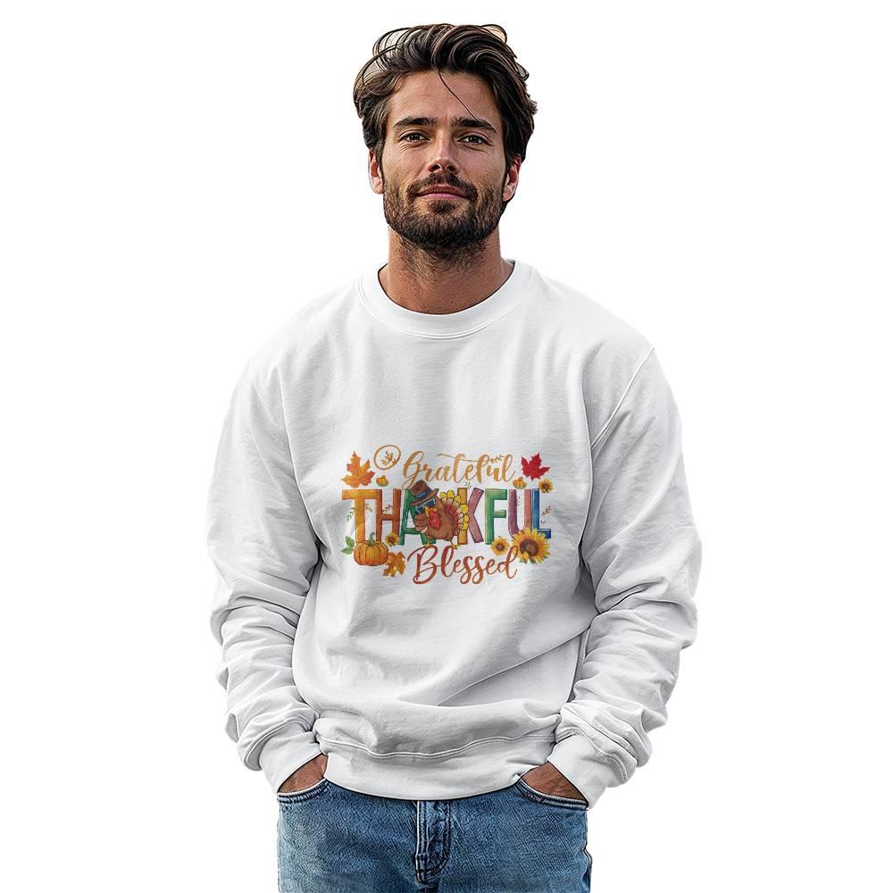 Grateful Thankful Blessed Thanksgiving Sweatshirt - Mallard Moon Gift Shop