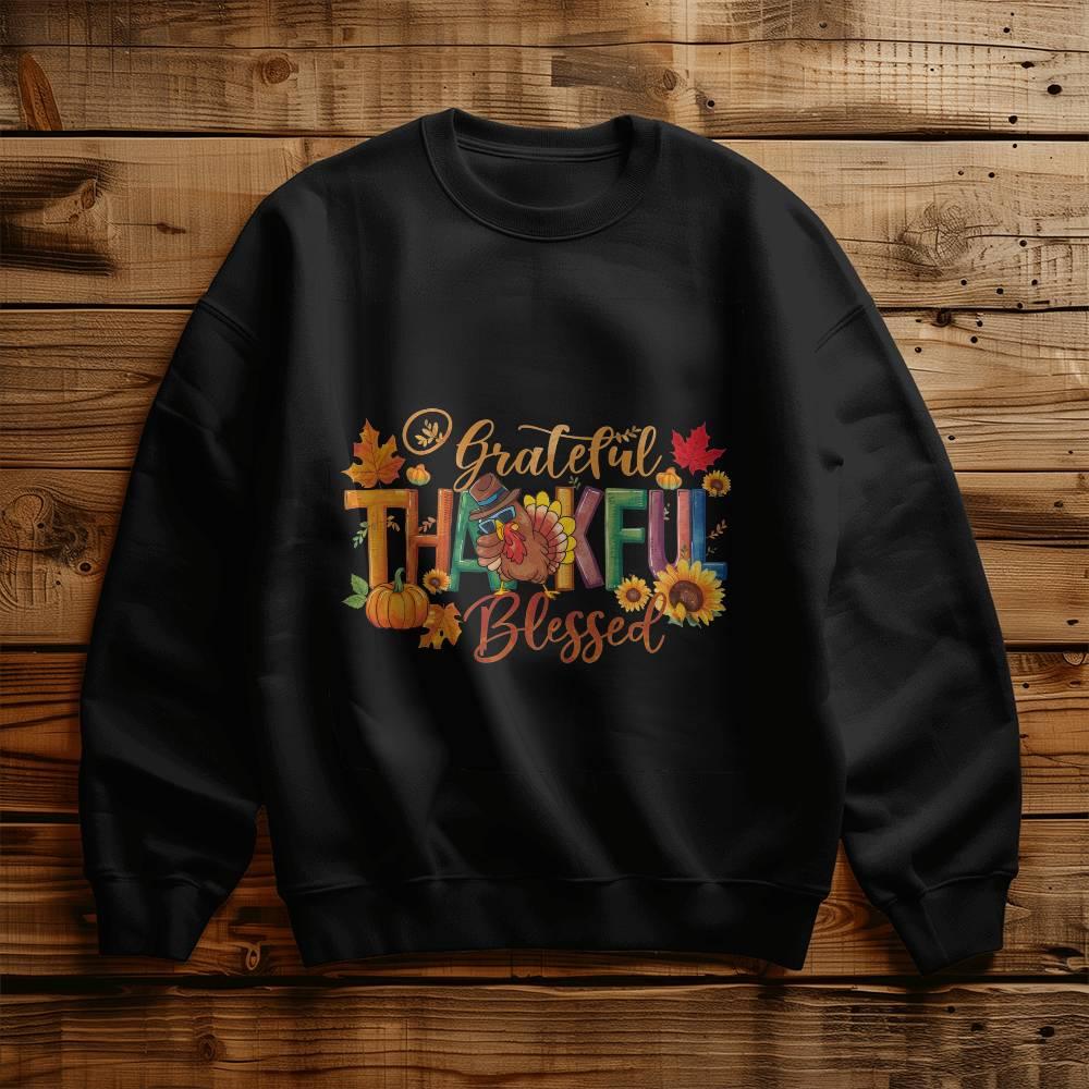 Grateful Thankful Blessed Thanksgiving Sweatshirt - Mallard Moon Gift Shop
