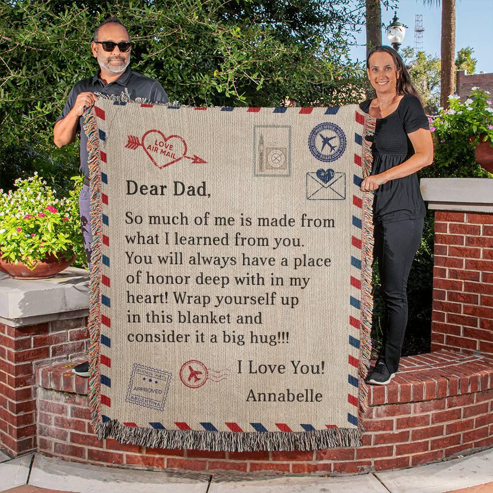 Gift for Dad - Wrap Yourself with this Blanket and Consider it a Big Hug - Personalized Heirloom Woven Blanket - Mallard Moon Gift Shop