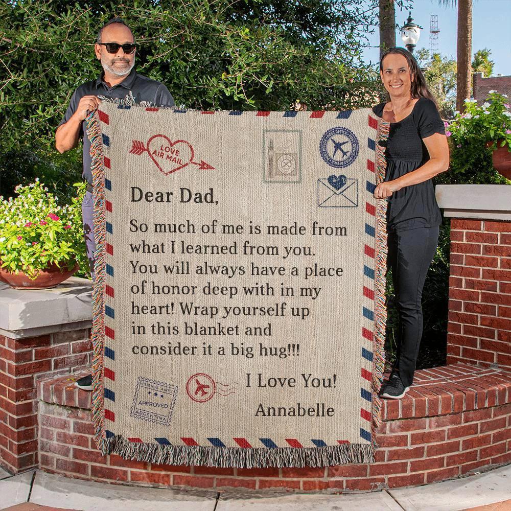 Gift for Dad - Wrap Yourself with this Blanket and Consider it a Big Hug - Personalized Heirloom Woven Blanket