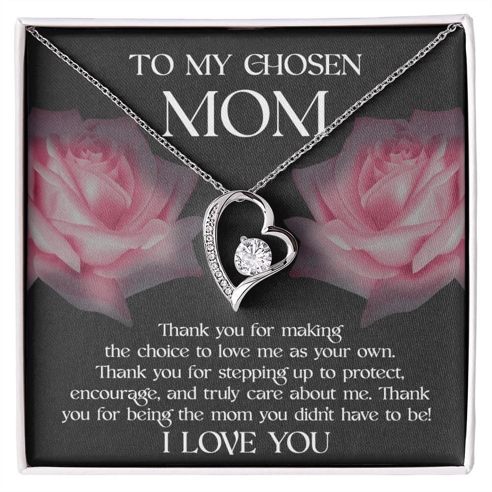 To My Chosen Bonus Mom Thank You for Stepping Up Forever Love Heart Pendant Necklace