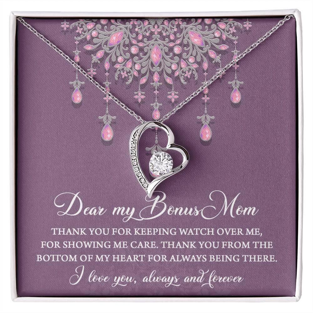 Dear Bonus Mom Thank You for Always Being There Forever Love Heart Pendant Necklace