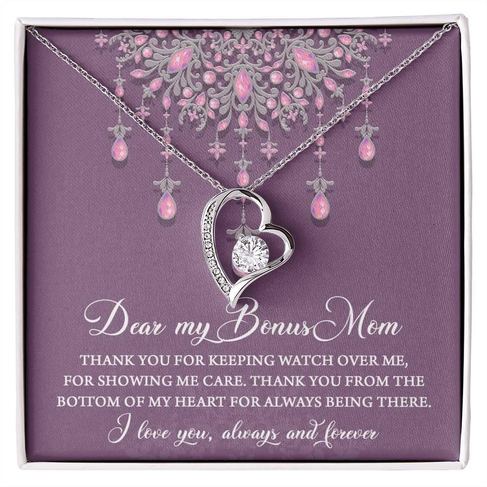 Dear Bonus Mom Thank You for Always Being There Forever Love Heart Pendant Necklace - Mallard Moon Gift Shop