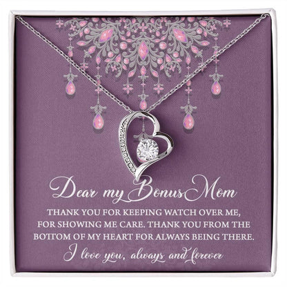 Dear Bonus Mom Thank You for Always Being There Forever Love Heart Pendant Necklace - Mallard Moon Gift Shop