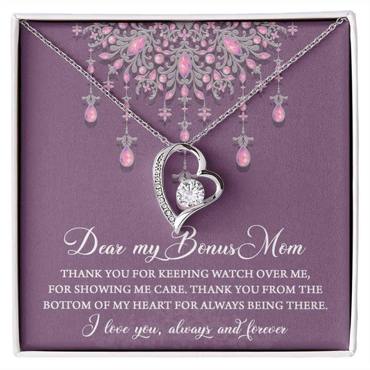 Dear Bonus Mom Thank You for Always Being There Forever Love Heart Pendant Necklace - Mallard Moon Gift Shop