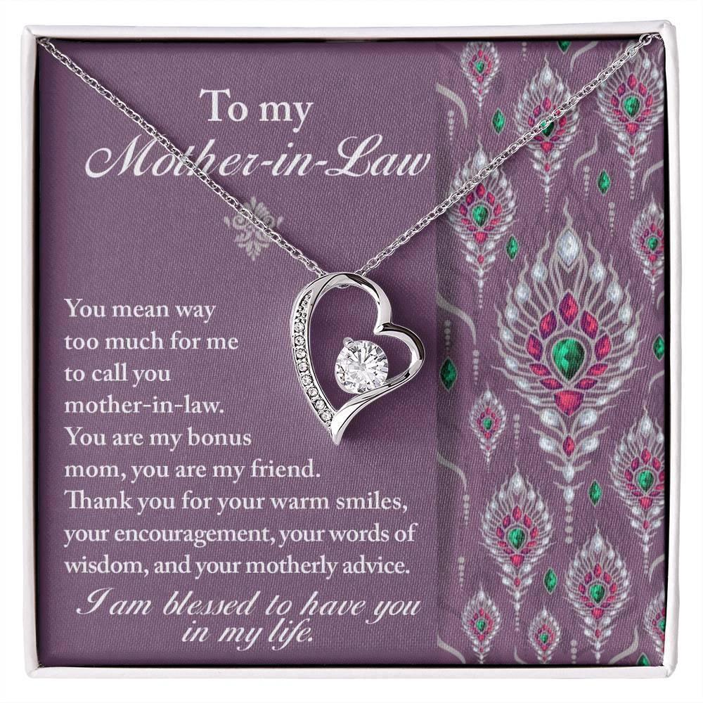 Mother-in-Law Gift You Are My Bonus Mom, My Friend Forever Love Heart Pendant Necklace