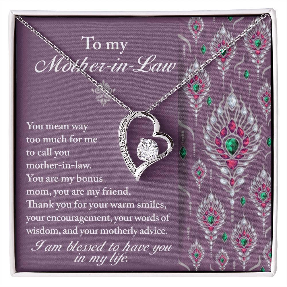 Mother-in-Law Gift You Are My Bonus Mom, My Friend Forever Love Heart Pendant Necklace - Mallard Moon Gift Shop