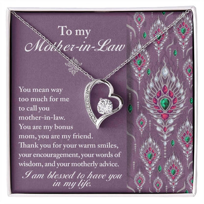 Mother-in-Law Gift You Are My Bonus Mom, My Friend Forever Love Heart Pendant Necklace - Mallard Moon Gift Shop