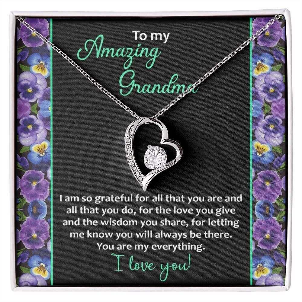 To My Amazing Grandma I am Grateful Forever Love Heart Pendant Necklace